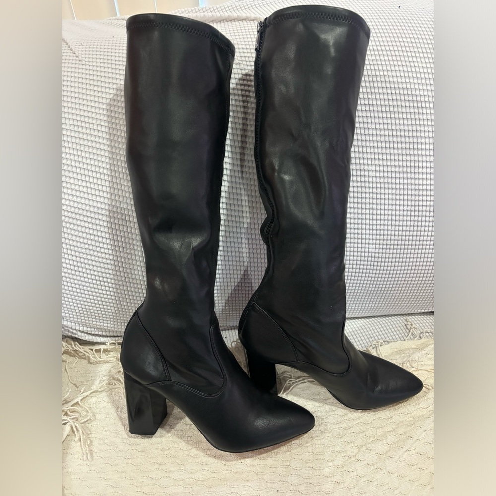 Franco Sarto Katherine Wide Calf Block Heel Pointed Toe Knee High Boots
